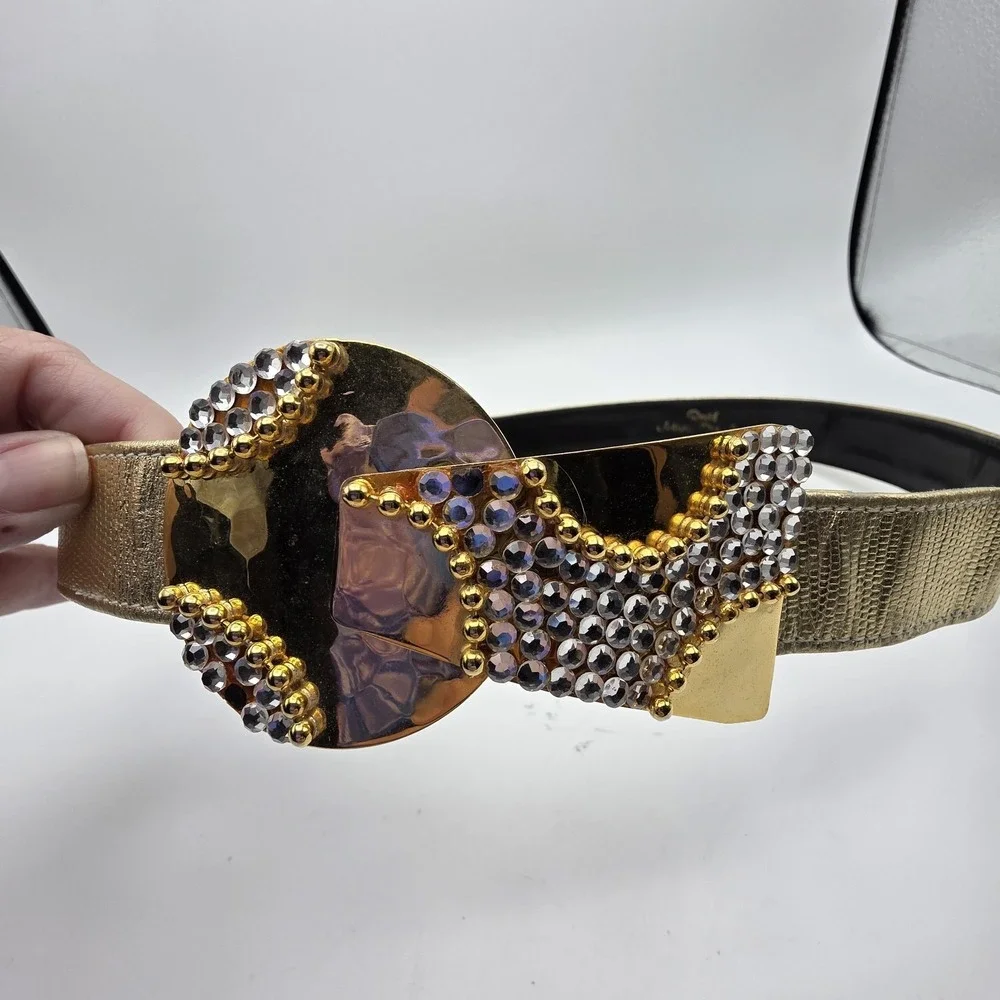 Ravid Artistic Designs Vintage‎ 80s Gold Rhinestone Statement Belt 32